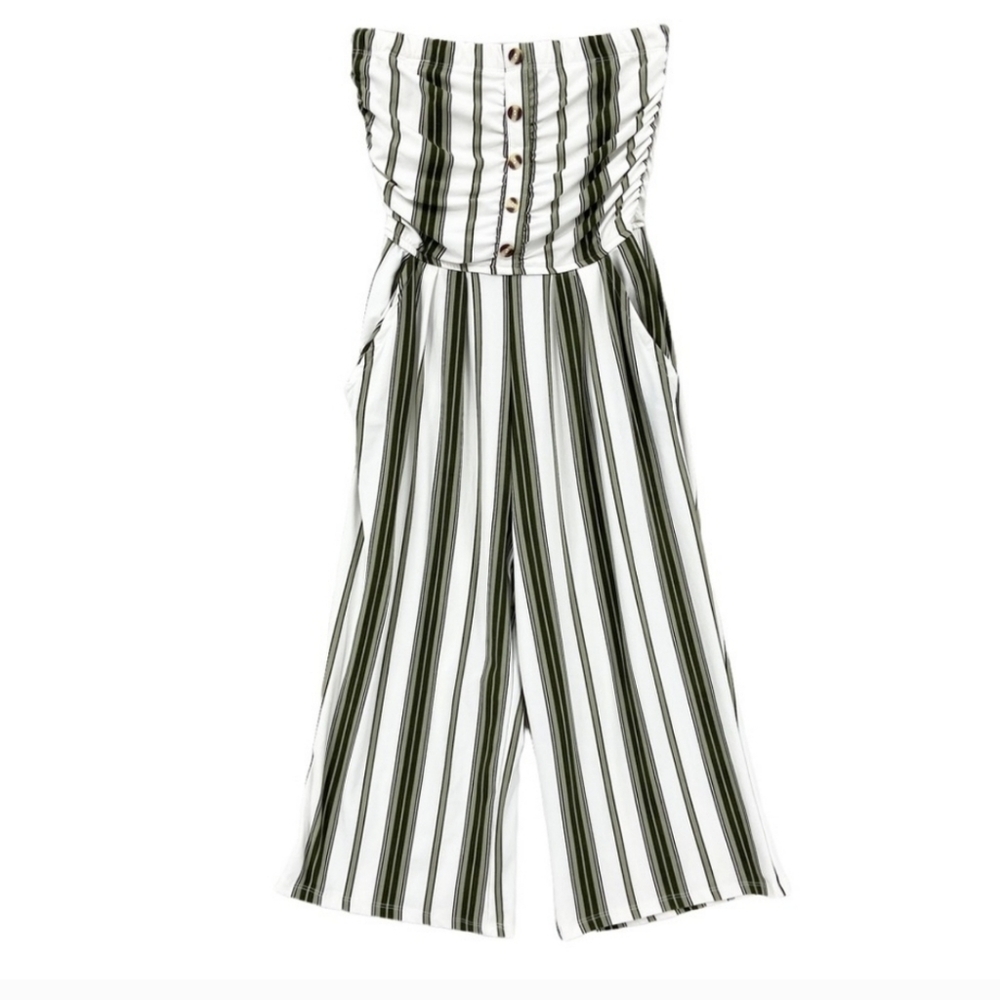 Green and white striped romper
